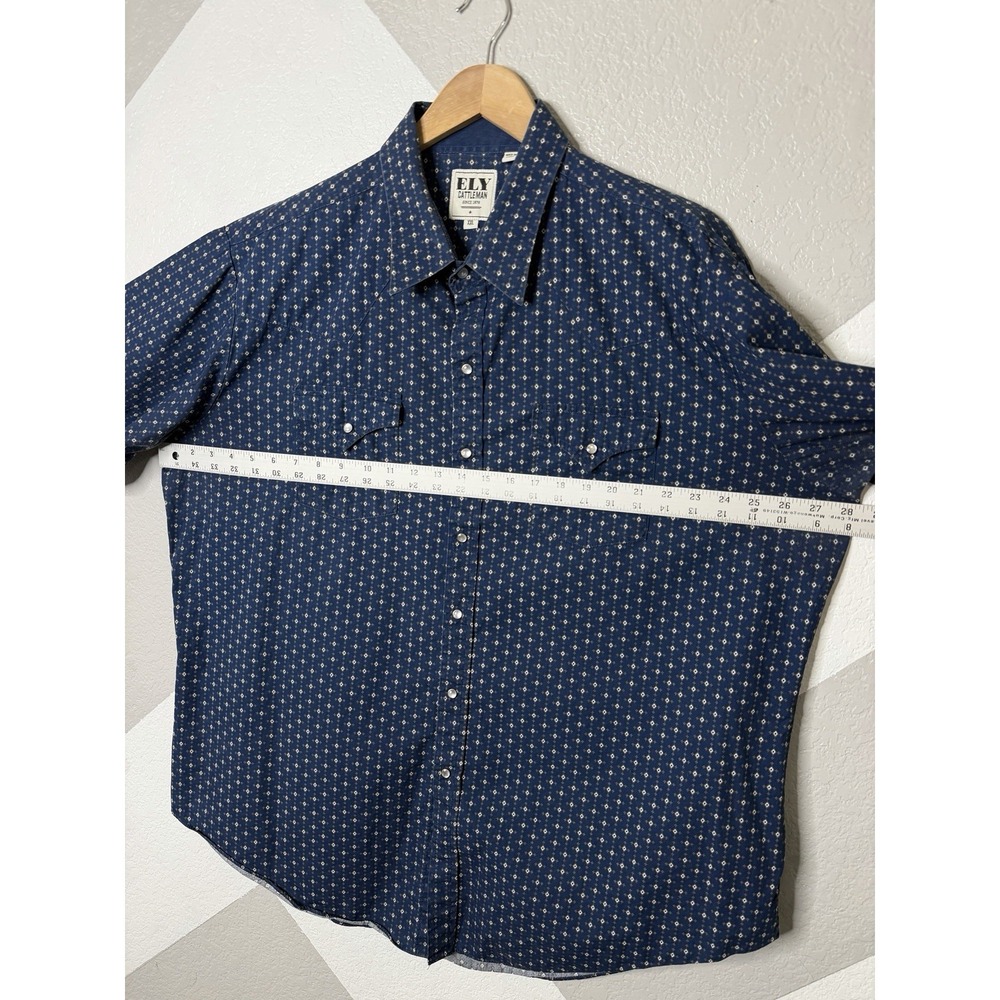 Ely Cattleman Mens Blue Geometric Pearl Snap Western Shirt Short Sleeve XXL 2XL - Picture 12 of 14